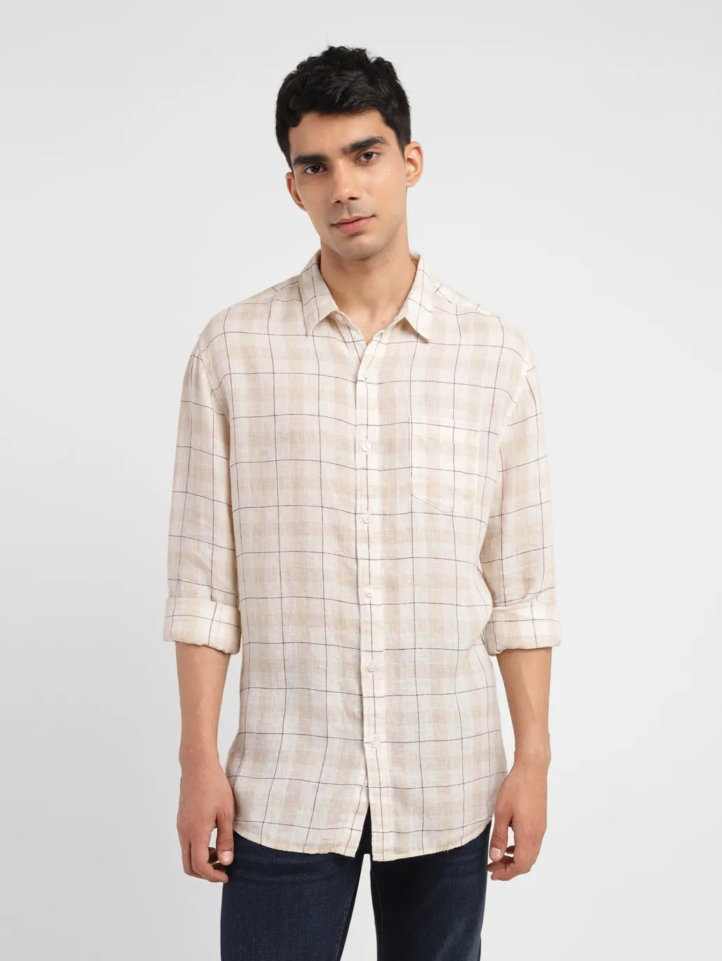 Men's Checkered Slim Fit Linen Shirt