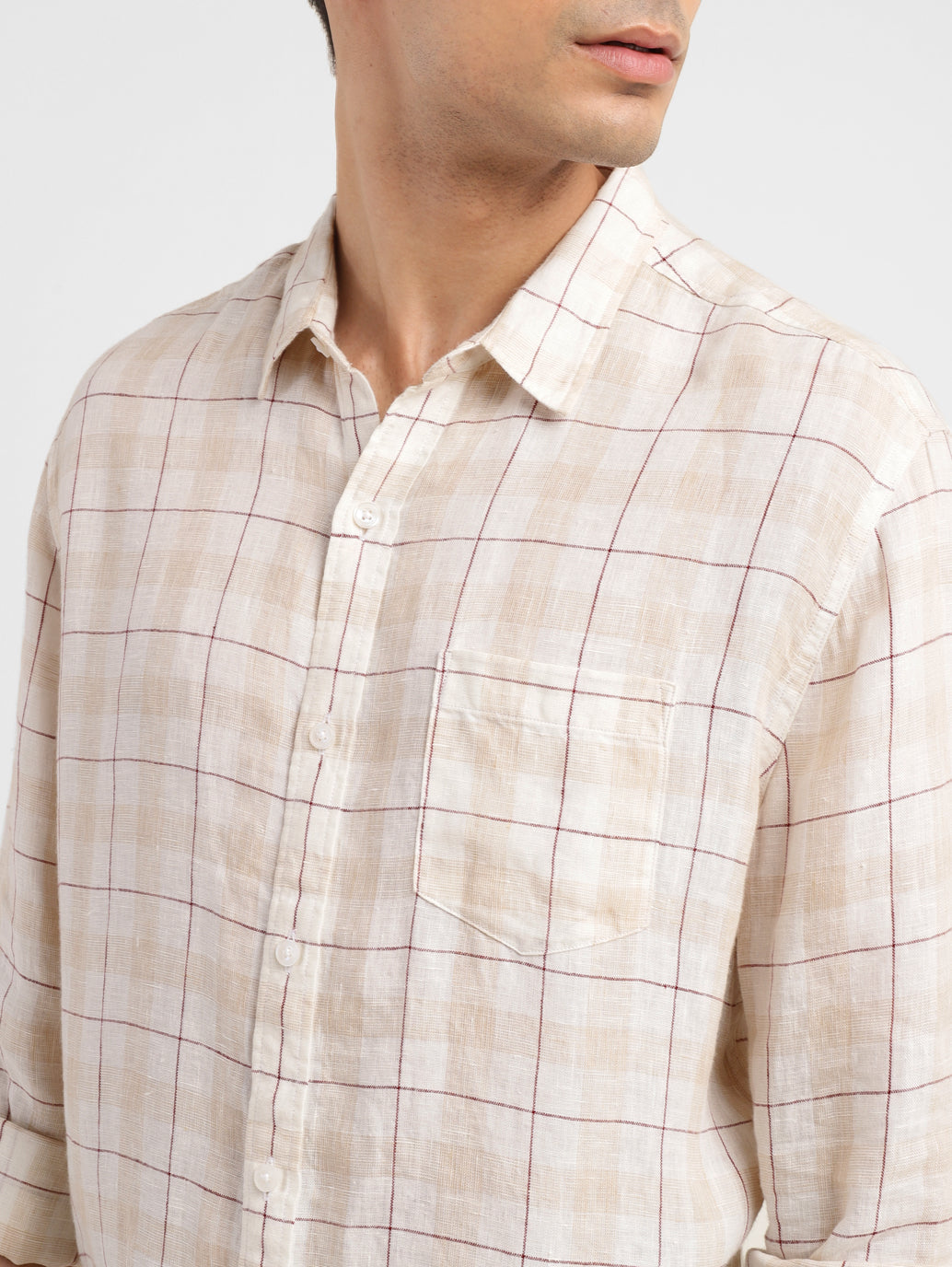 Men's Checkered Slim Fit Linen Shirt