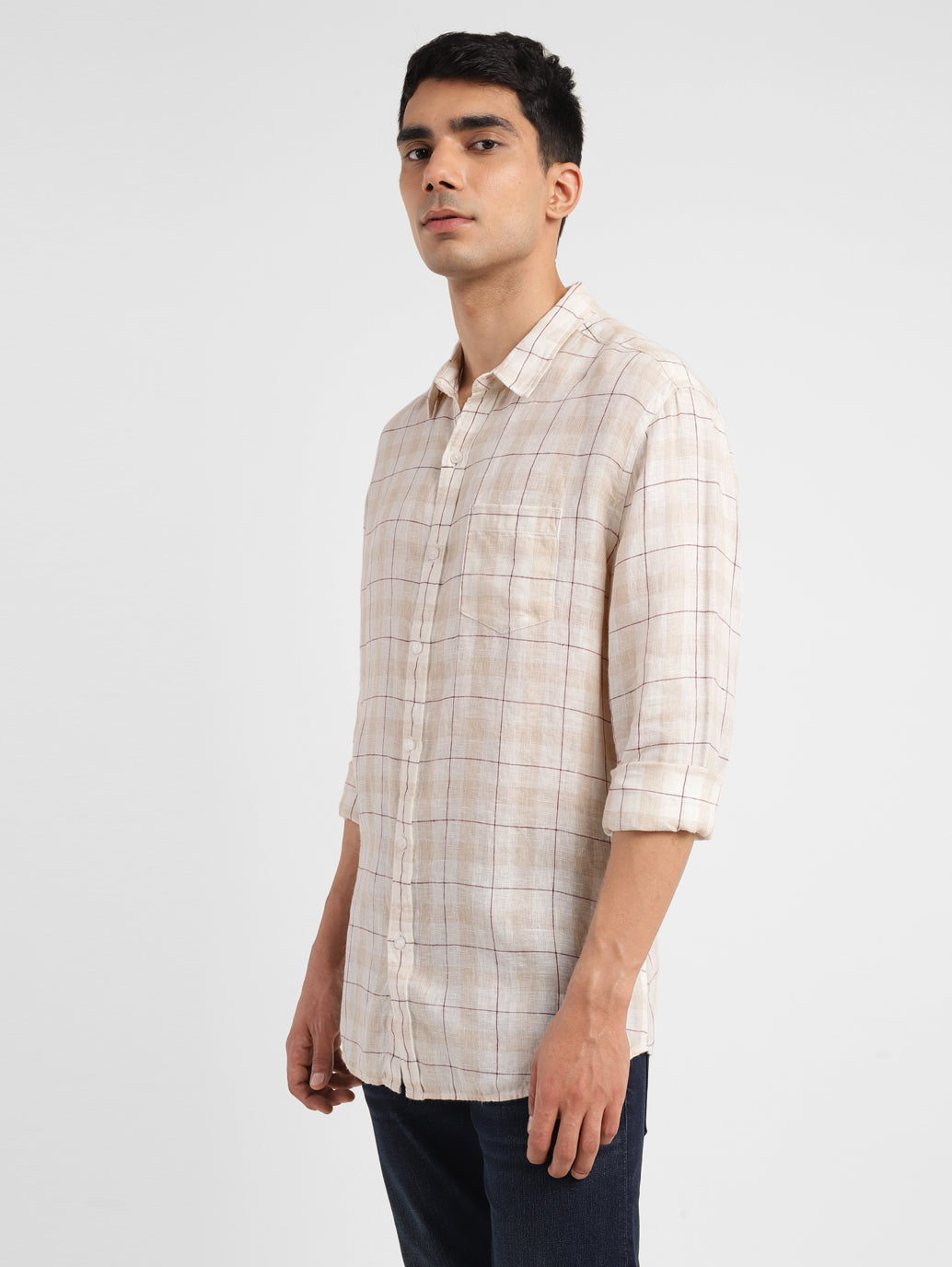 Men's Checkered Slim Fit Linen Shirt