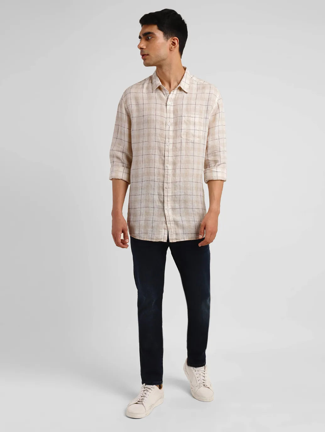 Men's Checkered Slim Fit Linen Shirt
