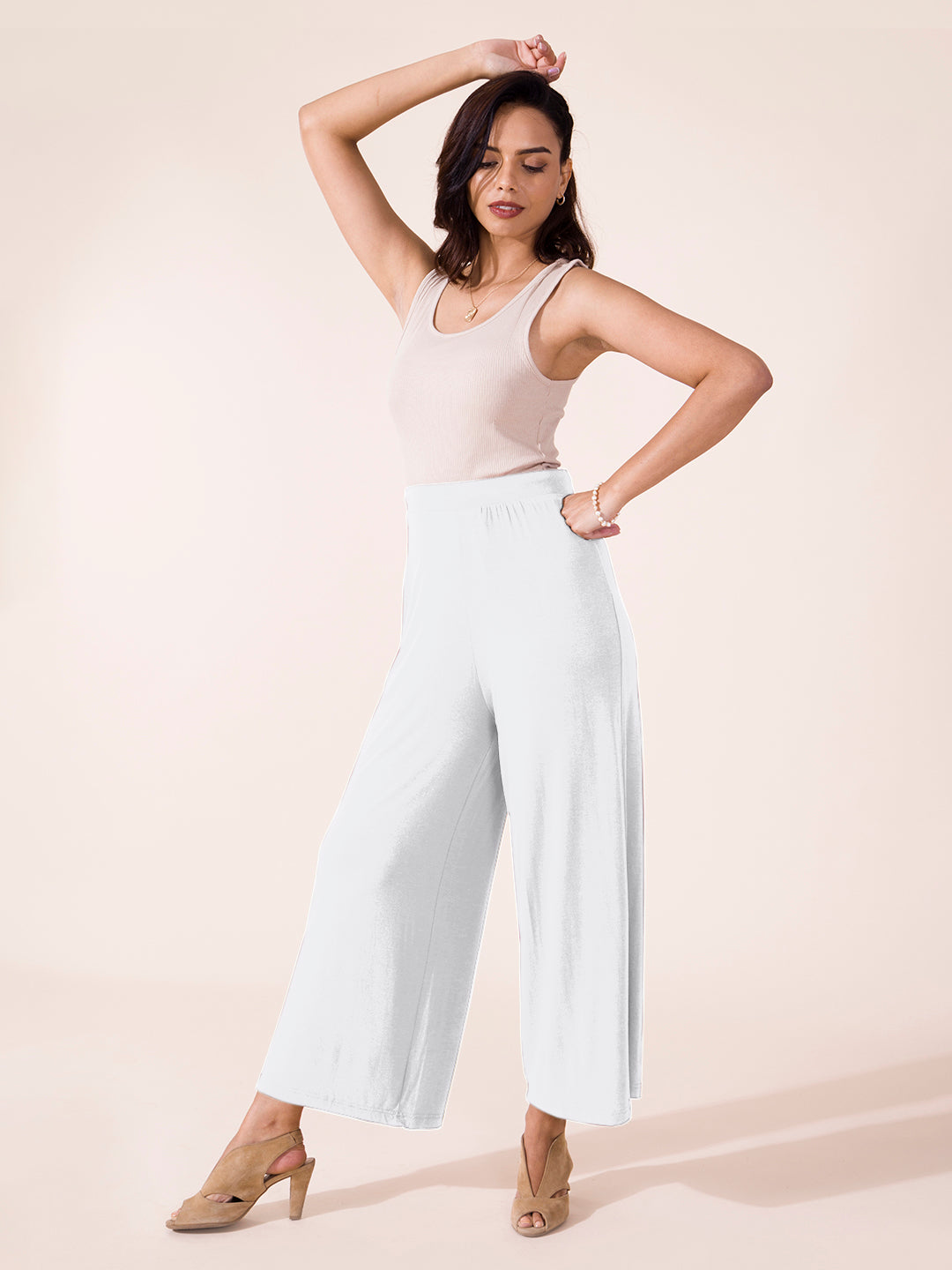 White Viscose Knit Palazzo