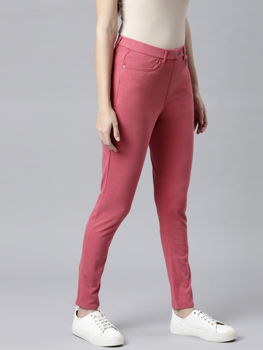 Coral Cotton Polyester Super Stretch Jeggings