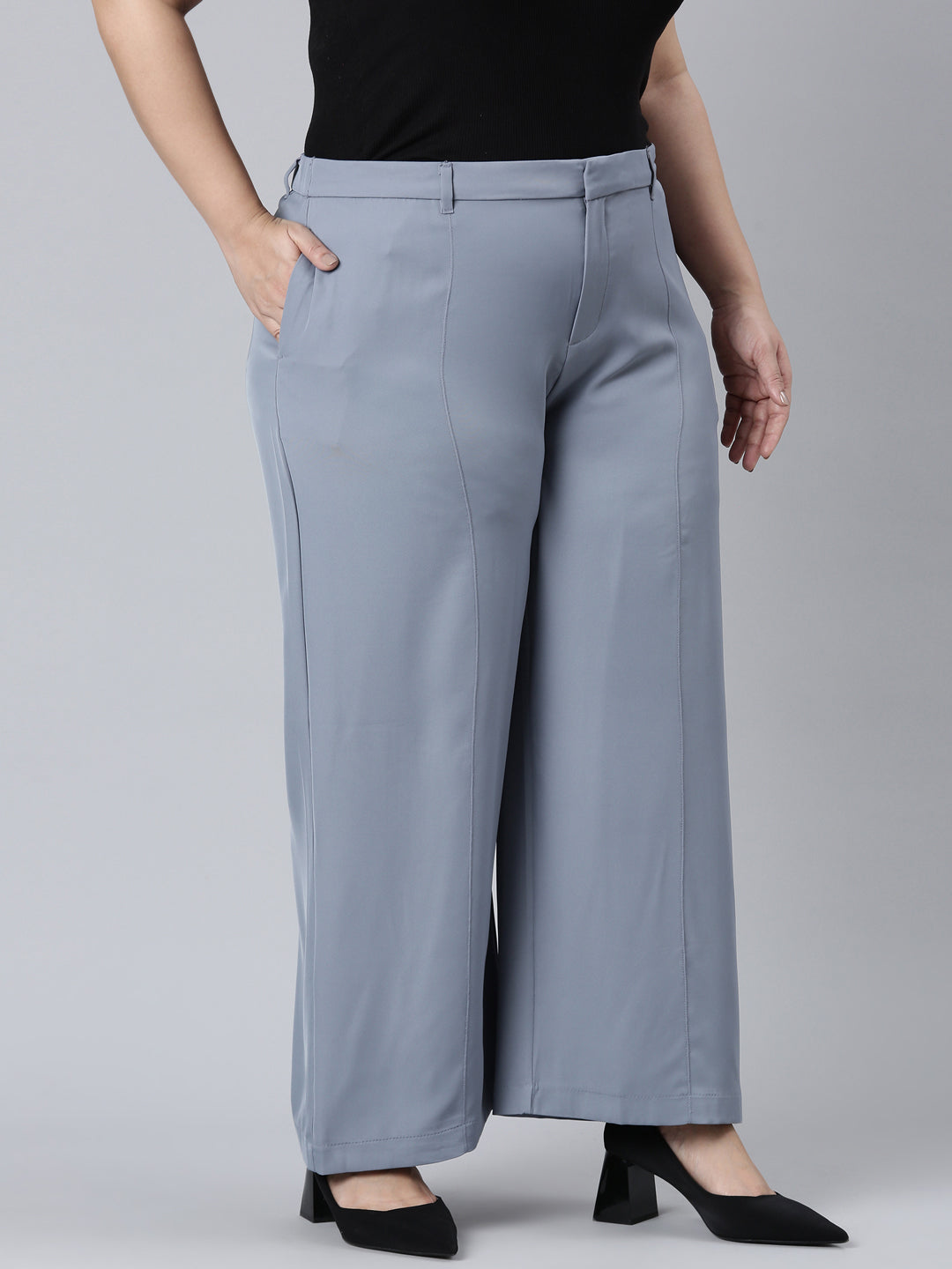 Dusty Blue Crepe Wide Trouser