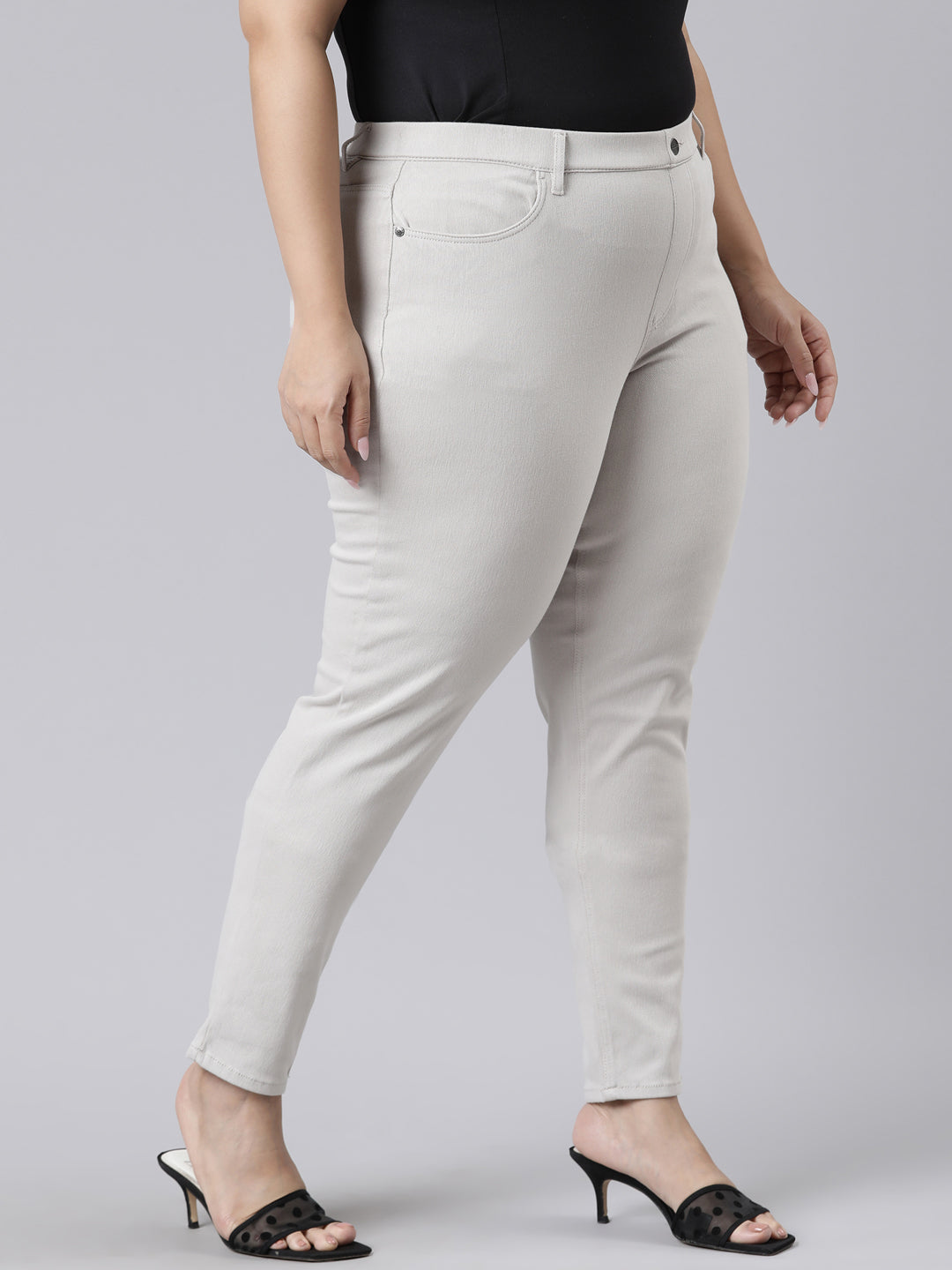 Grey Mist Cotton Polyester Super Stretch Jeggings