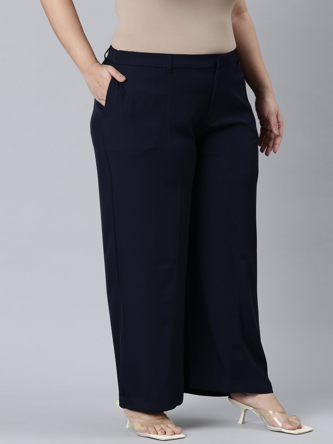 Navy Crepe Wide Trouser
