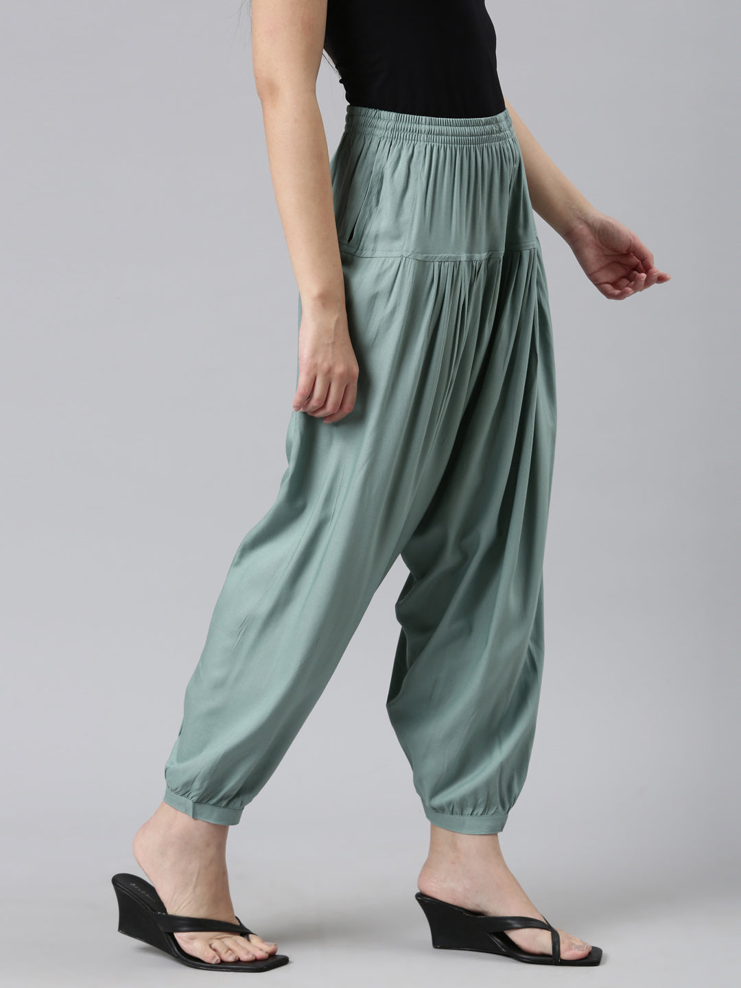 Ocean Green Woven Viscose Harem Pant