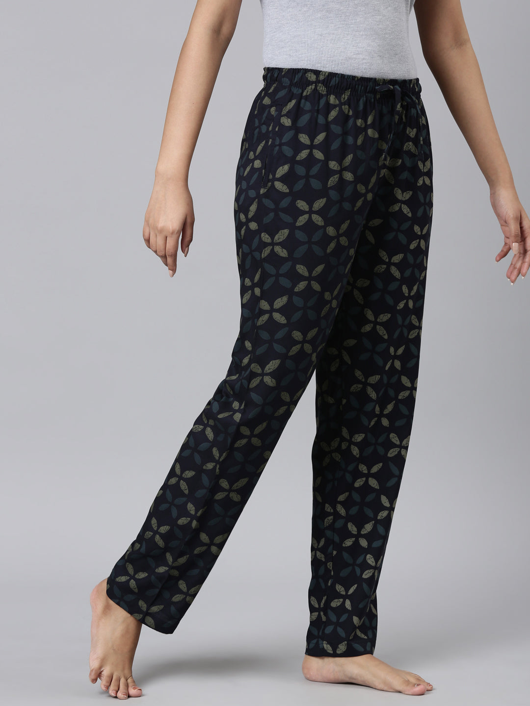 Navy Woven Viscose Printed Lounge Pants