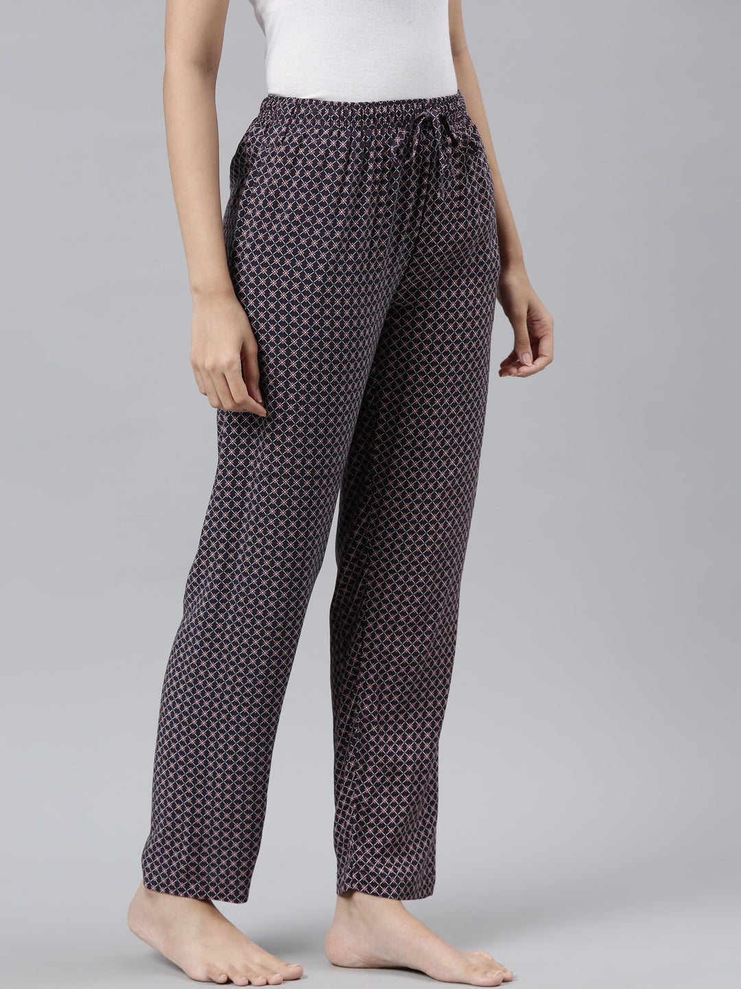Navy Woven Viscose Printed Lounge Pants