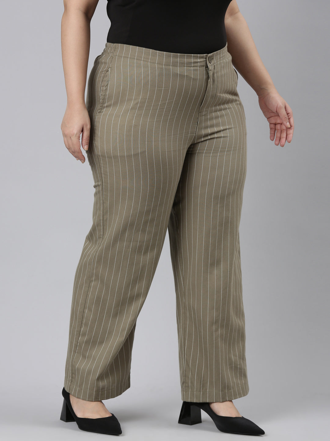 Olive Green Cotton Stripes Cargo Pant