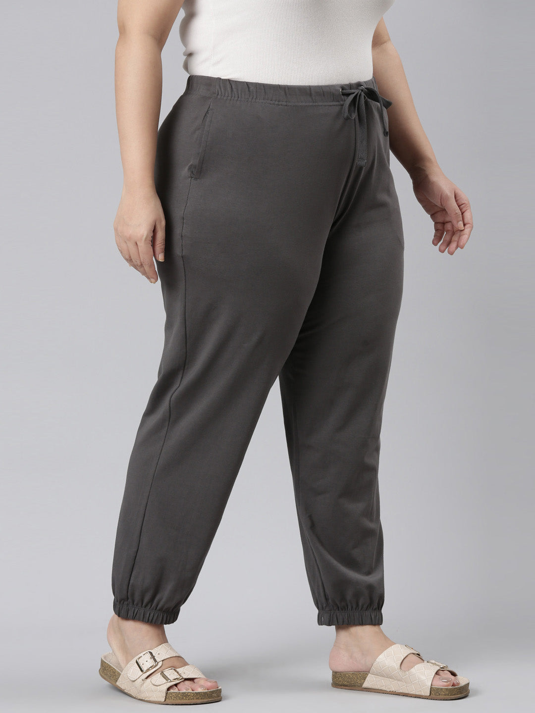 Silver Grey Cotton Stretch Casual Joggers