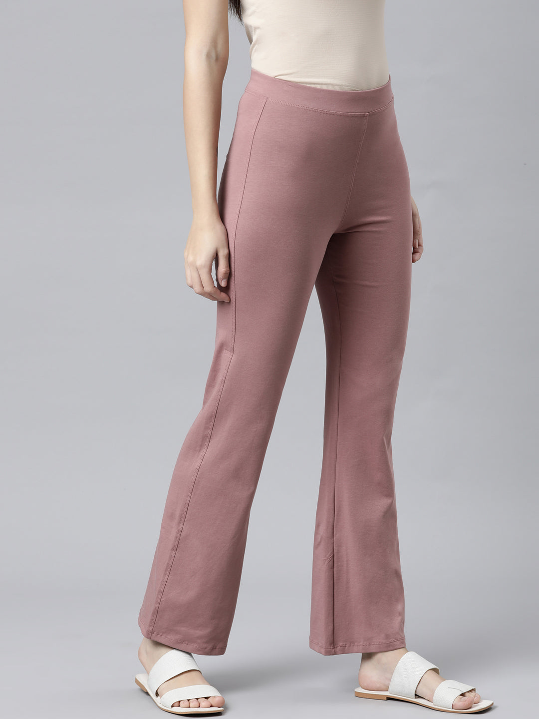 Dusty Voilet Cotton Stretch Flared Pant