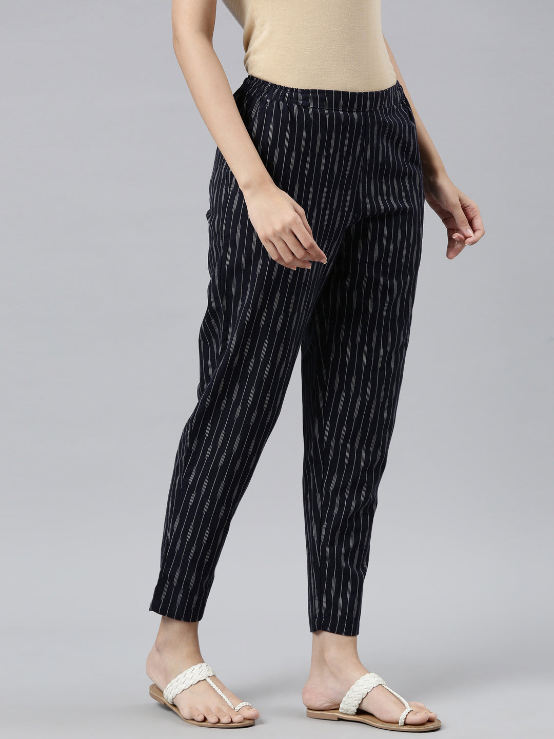 Navy Linen Ikat Pencil Pant