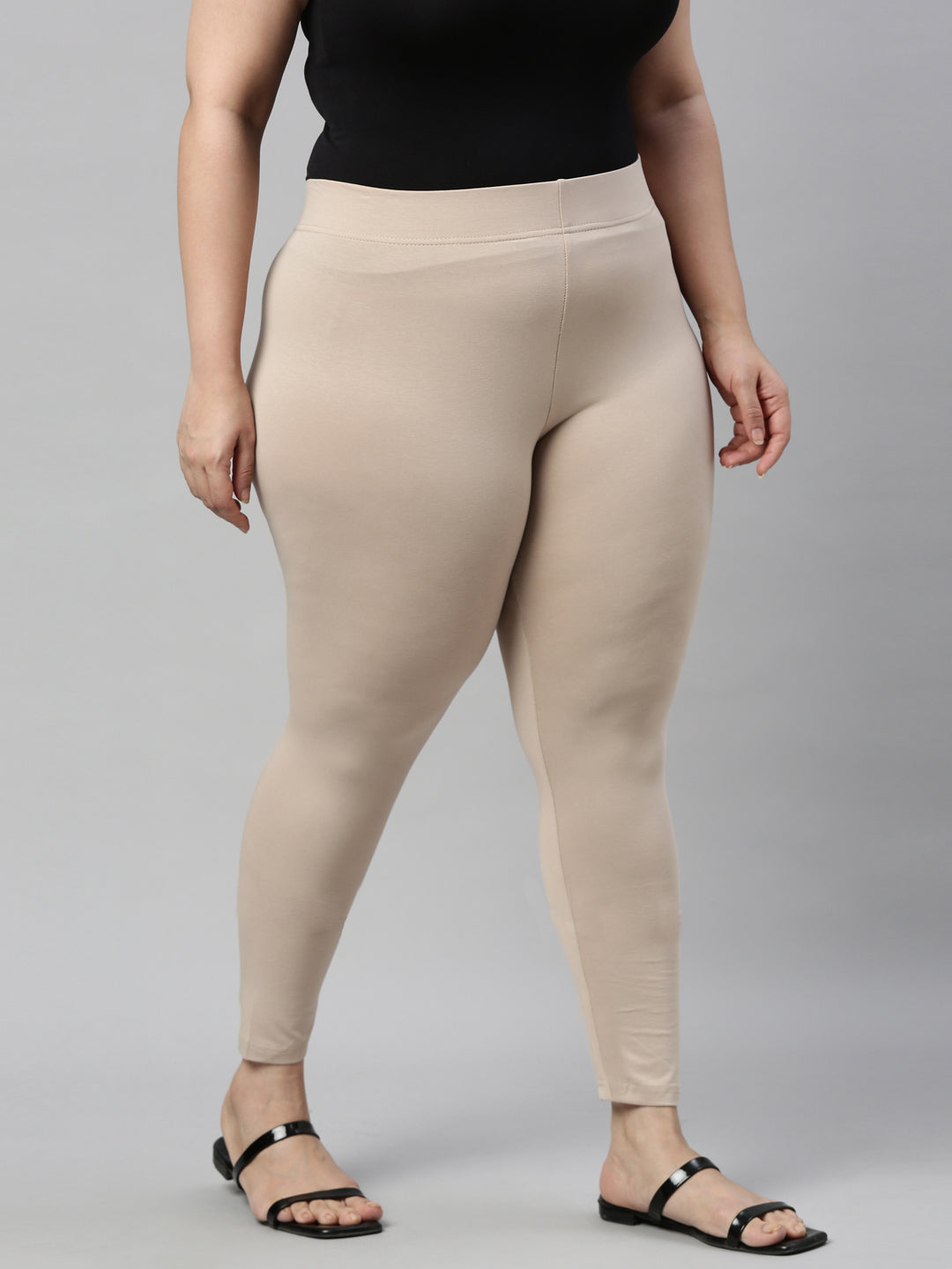 Khaki Cotton Stretch Ankle Length Leggings