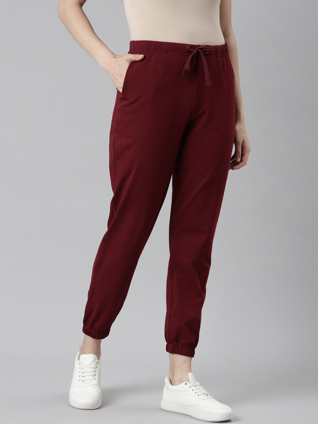 Maroon Cotton Stretch Casual Joggers