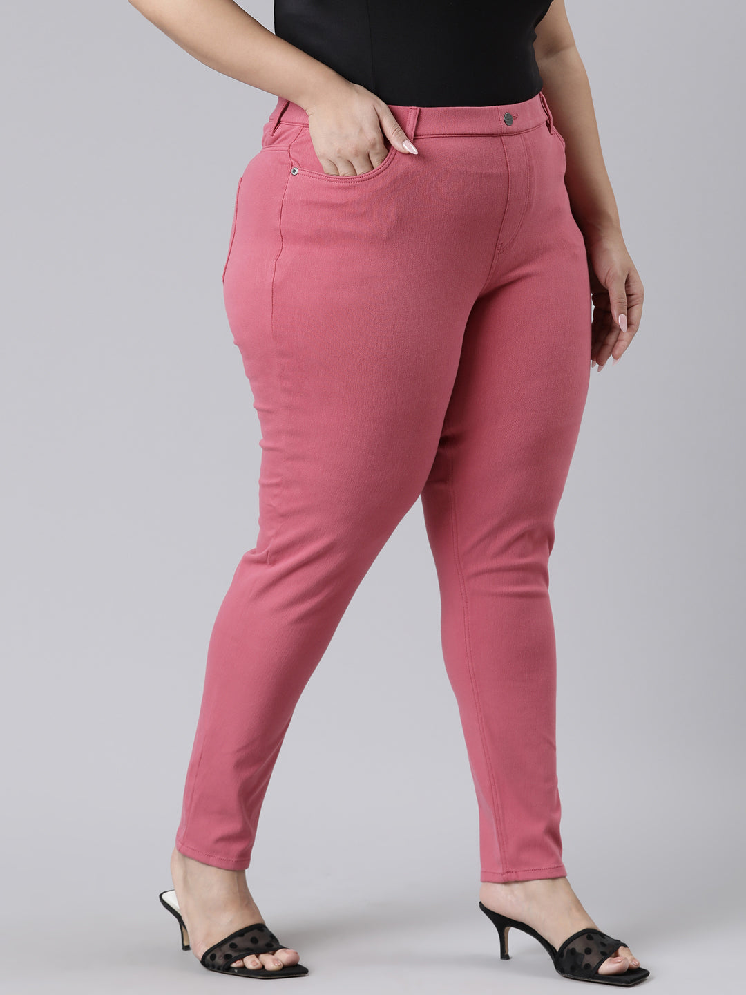 Coral Cotton Polyester Super Stretch Jeggings