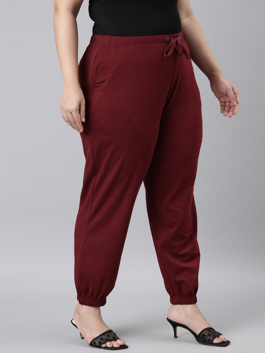 Maroon Cotton Stretch Casual Joggers
