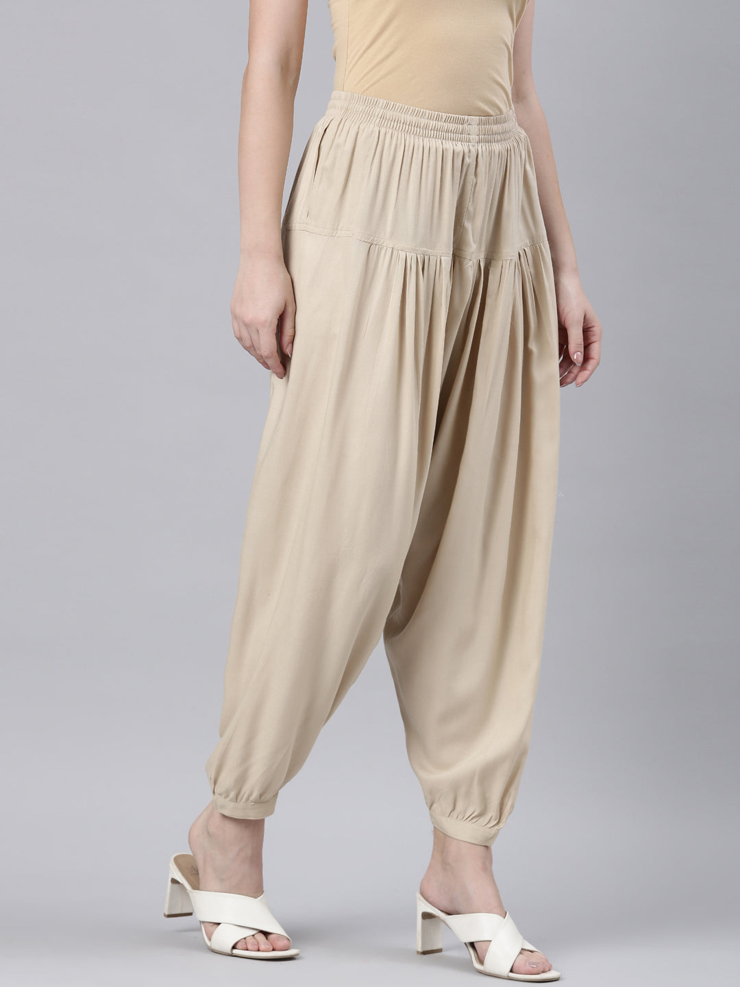 Dark Cream Woven Viscose Harem Pant