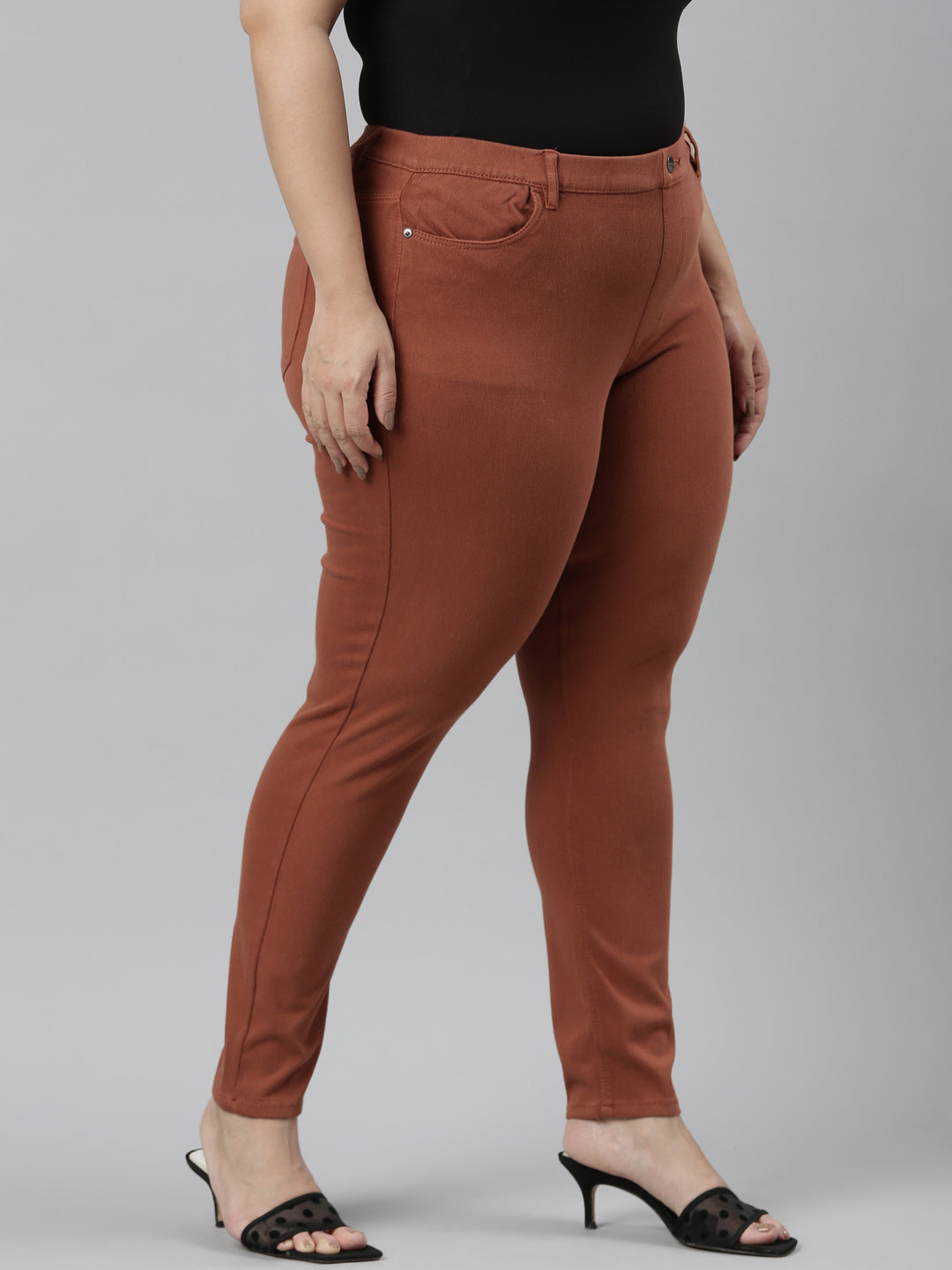 Reddish Brown Cotton Polyester Super Stretch Jeggings