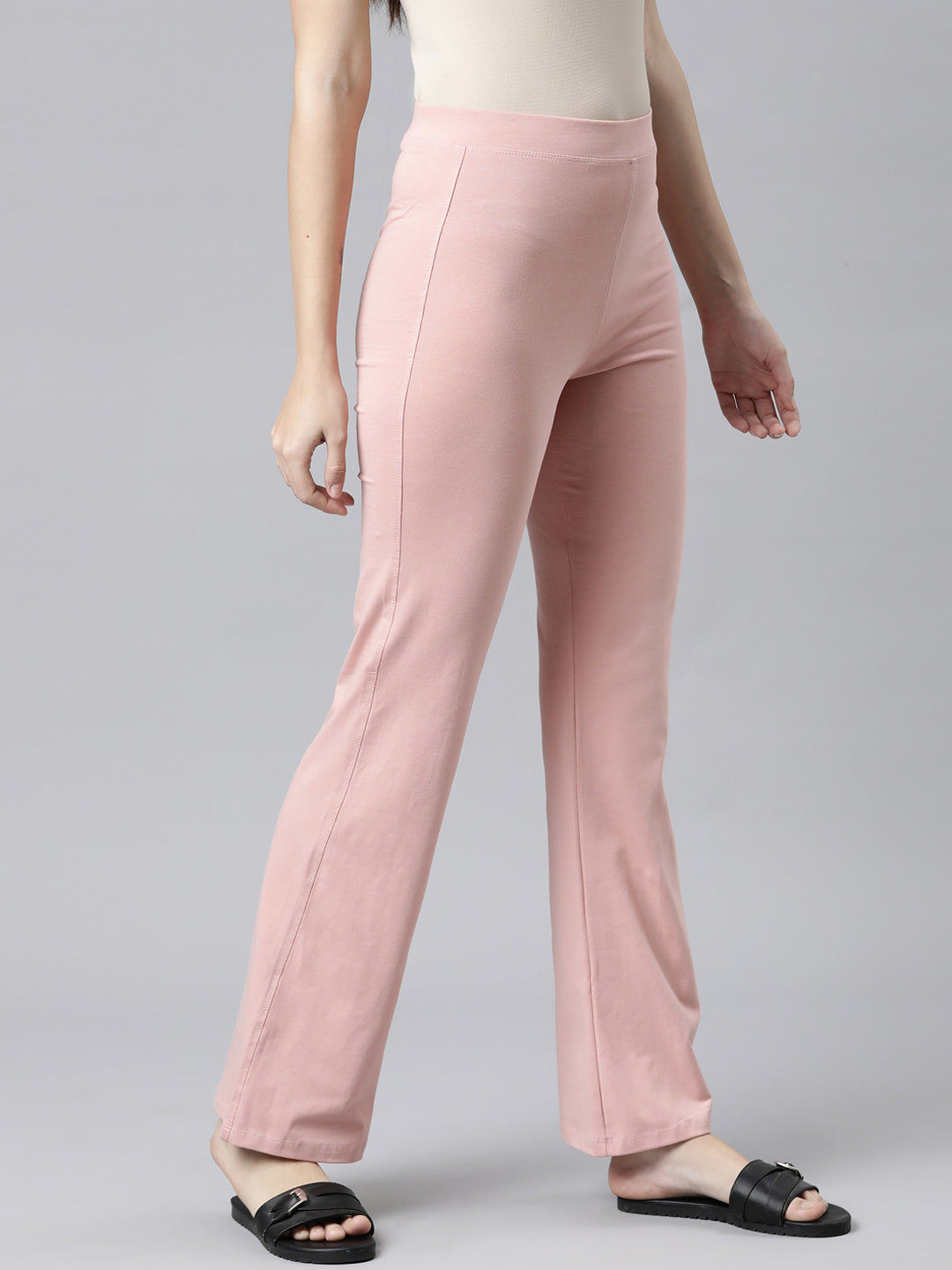 Baby Pink Cotton Stretch Flared Pant