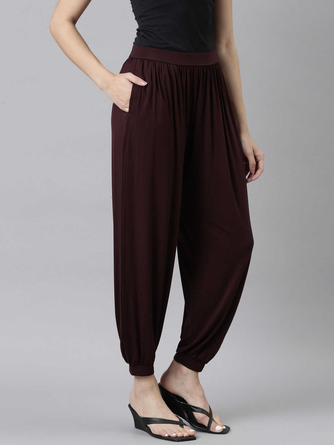 Dark Wine Viscose Stretch Harems