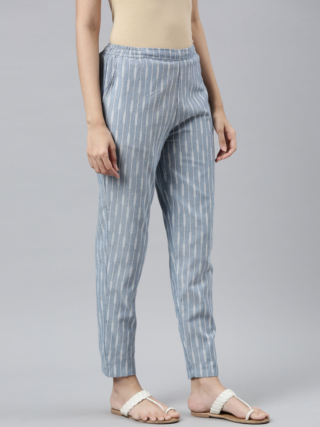 Blue Linen Ikat Pencil Pant