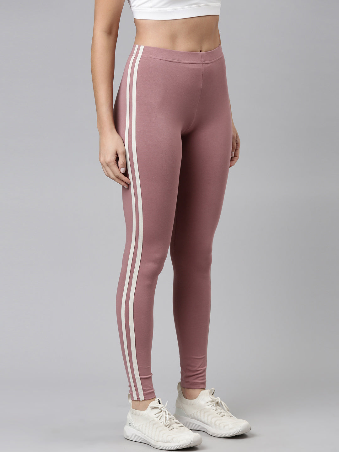 Dusty Voilet Cotton Stretch Side Stripes Active Leggings