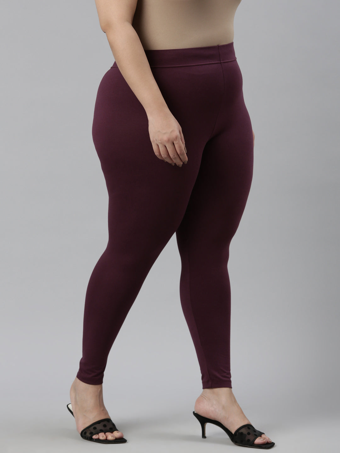 Dark Purple Cotton Stretch Cropped Leggings