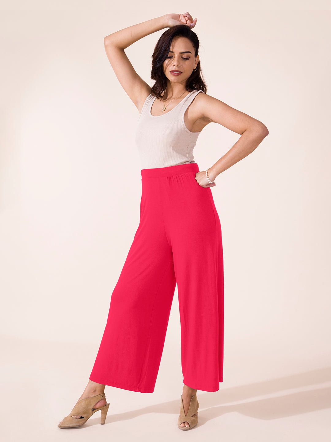 Coral Viscose Knit Palazzo