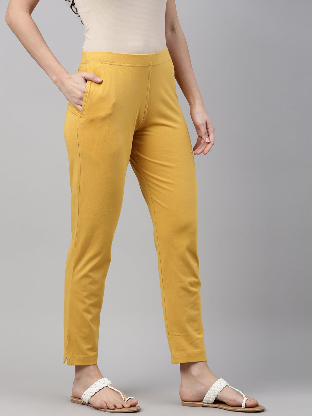 Golden Yellow Cotton Stretch Kurti Pants