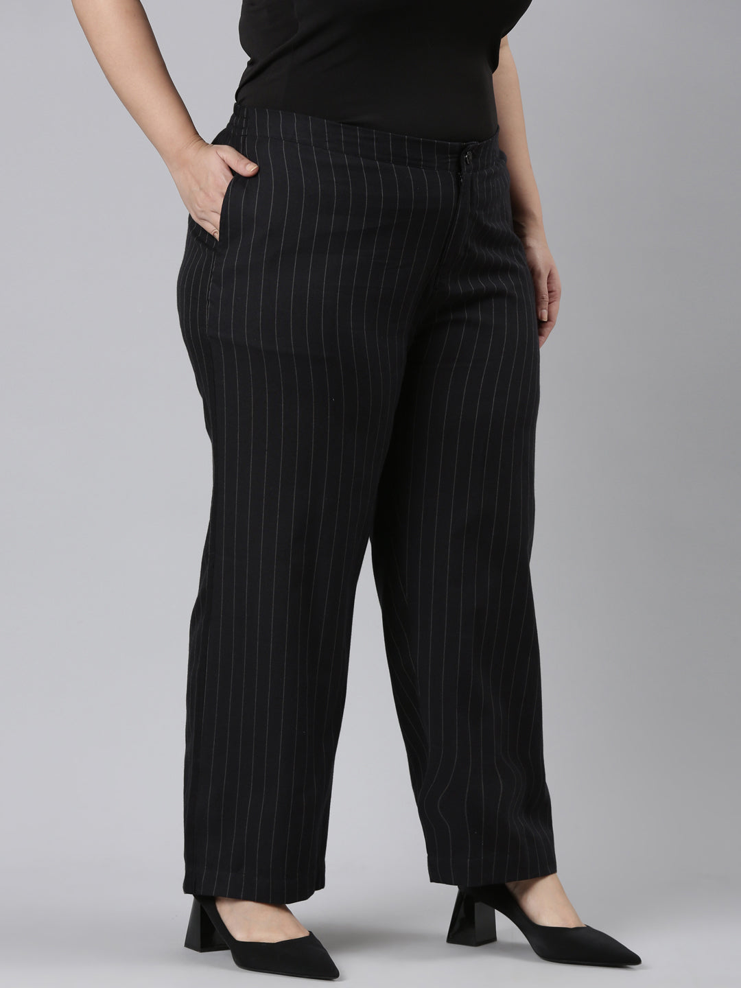 Black Cotton Stripes Cargo Pant