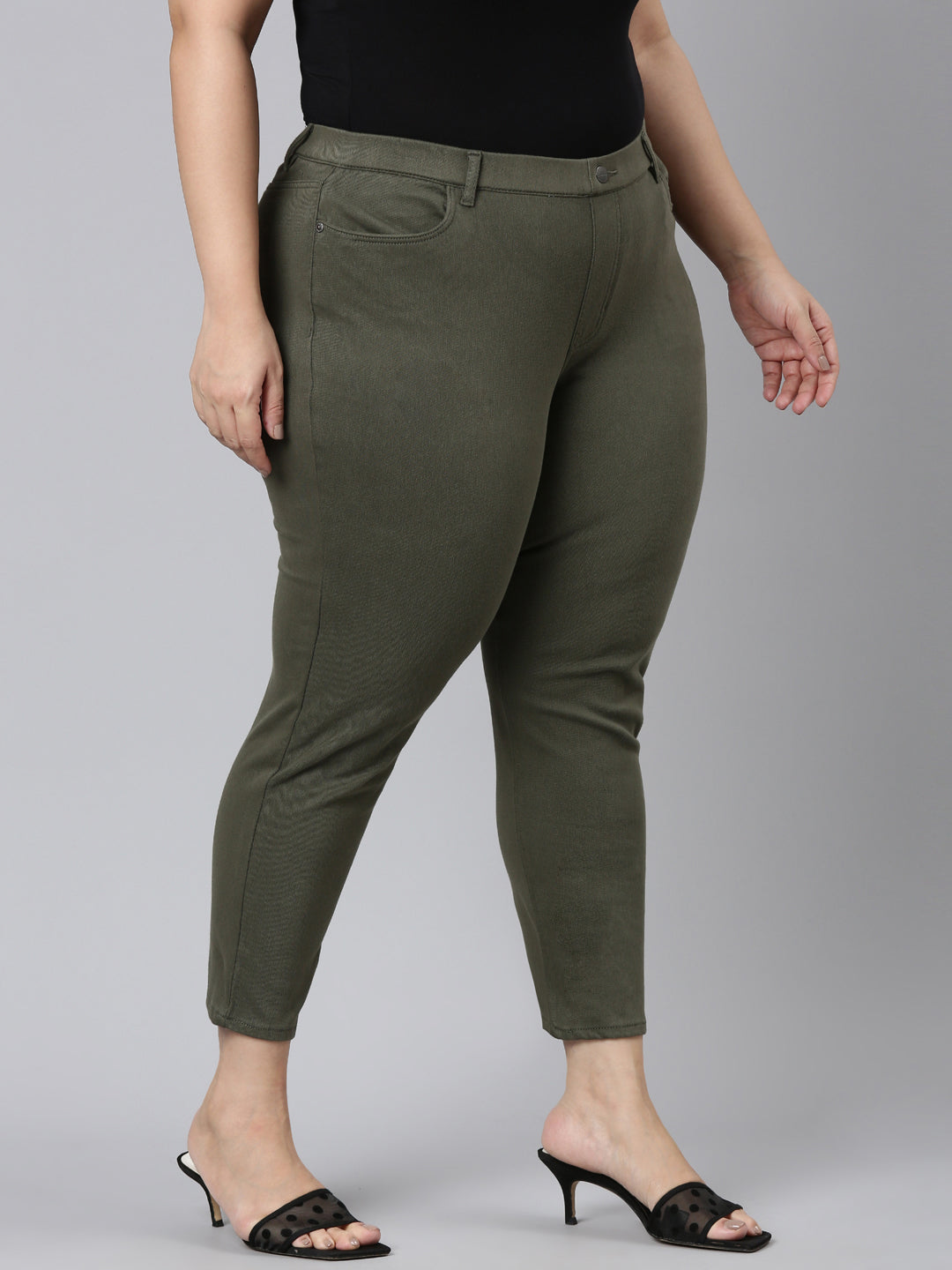 Dark Olive Cotton Poly Stretch Cropped Colored Jeggings