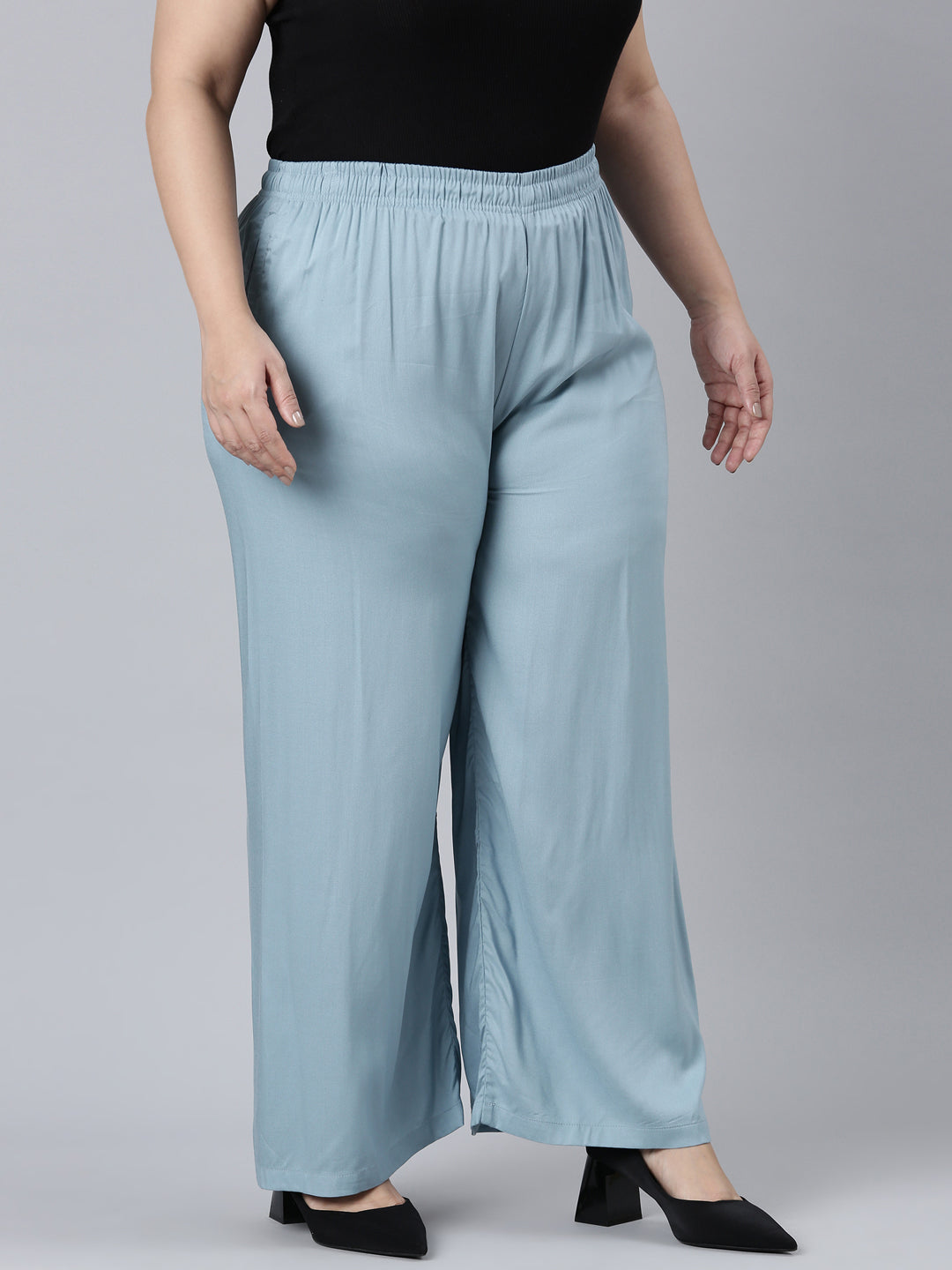 Dusty Blue Woven Viscose Basic Palazzo