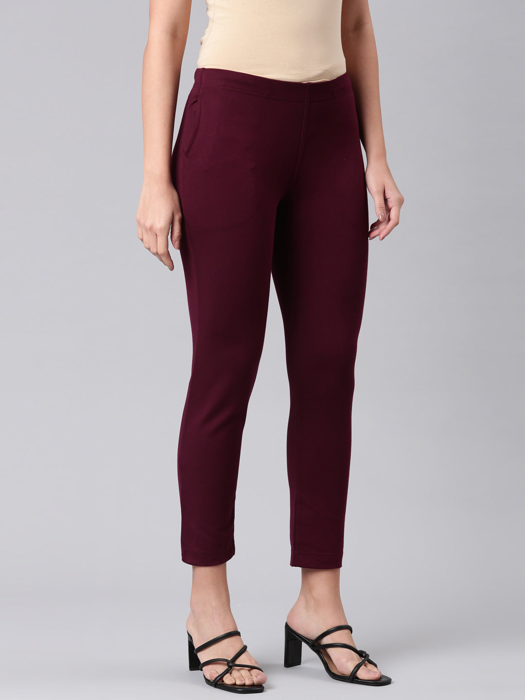 Bright Maroon Ponte Smart Fit Kurti Pant
