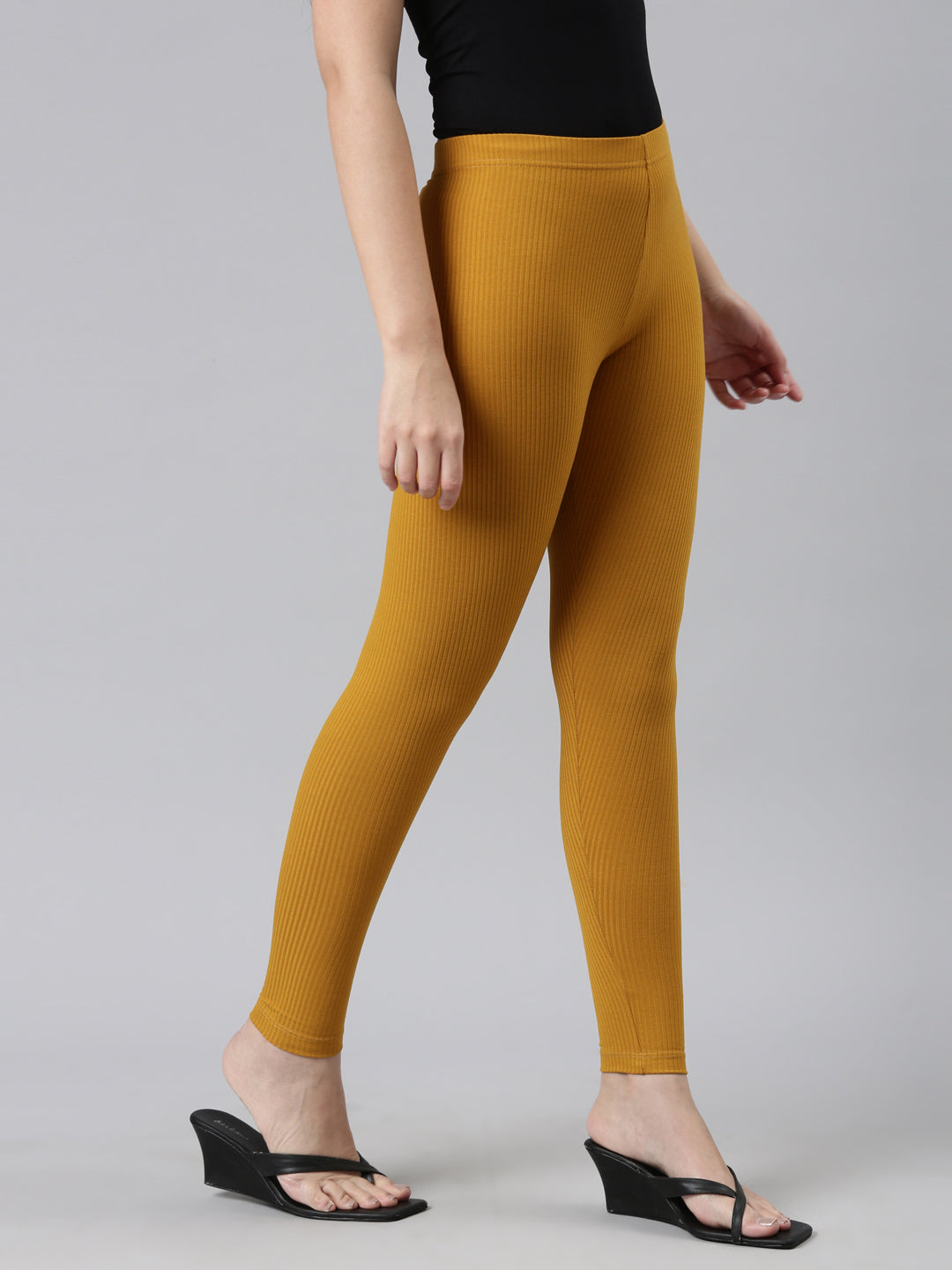 Mustard Drop Needle Fabric Rib Leggings