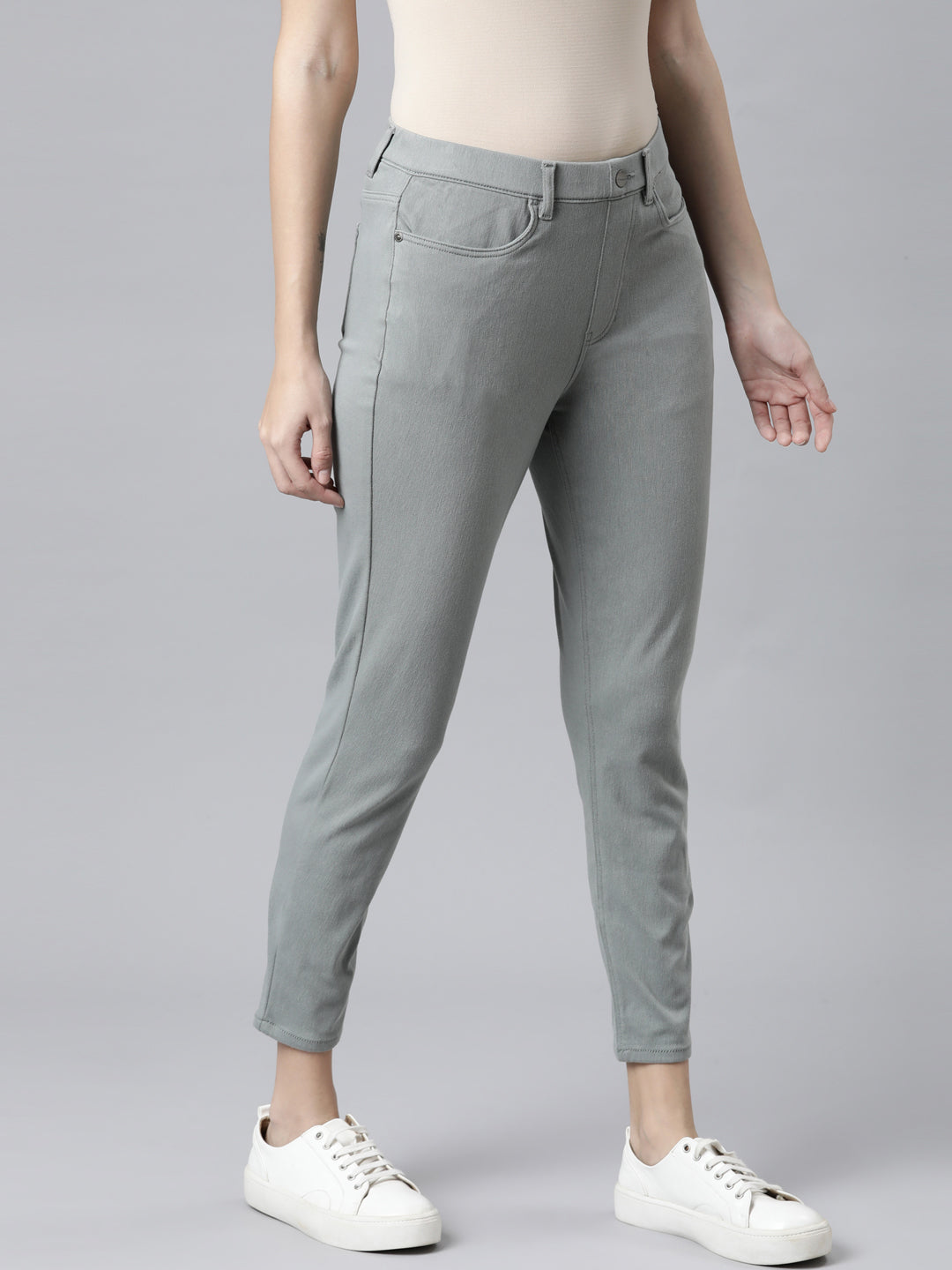 Dusty Green Cotton Poly Stretch Cropped Colored Jeggings