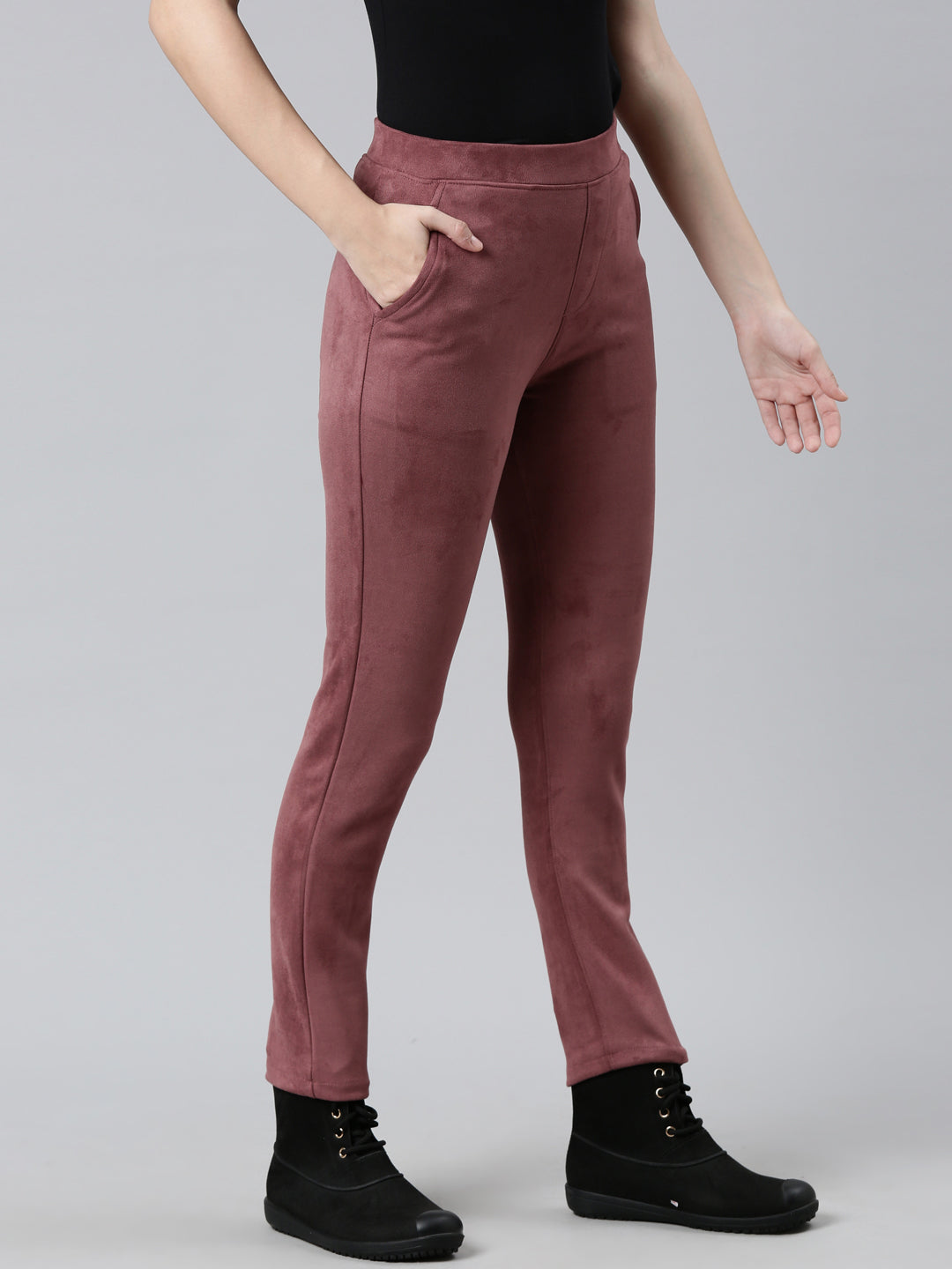 Light Wine Poly Stretch Suede Tregging