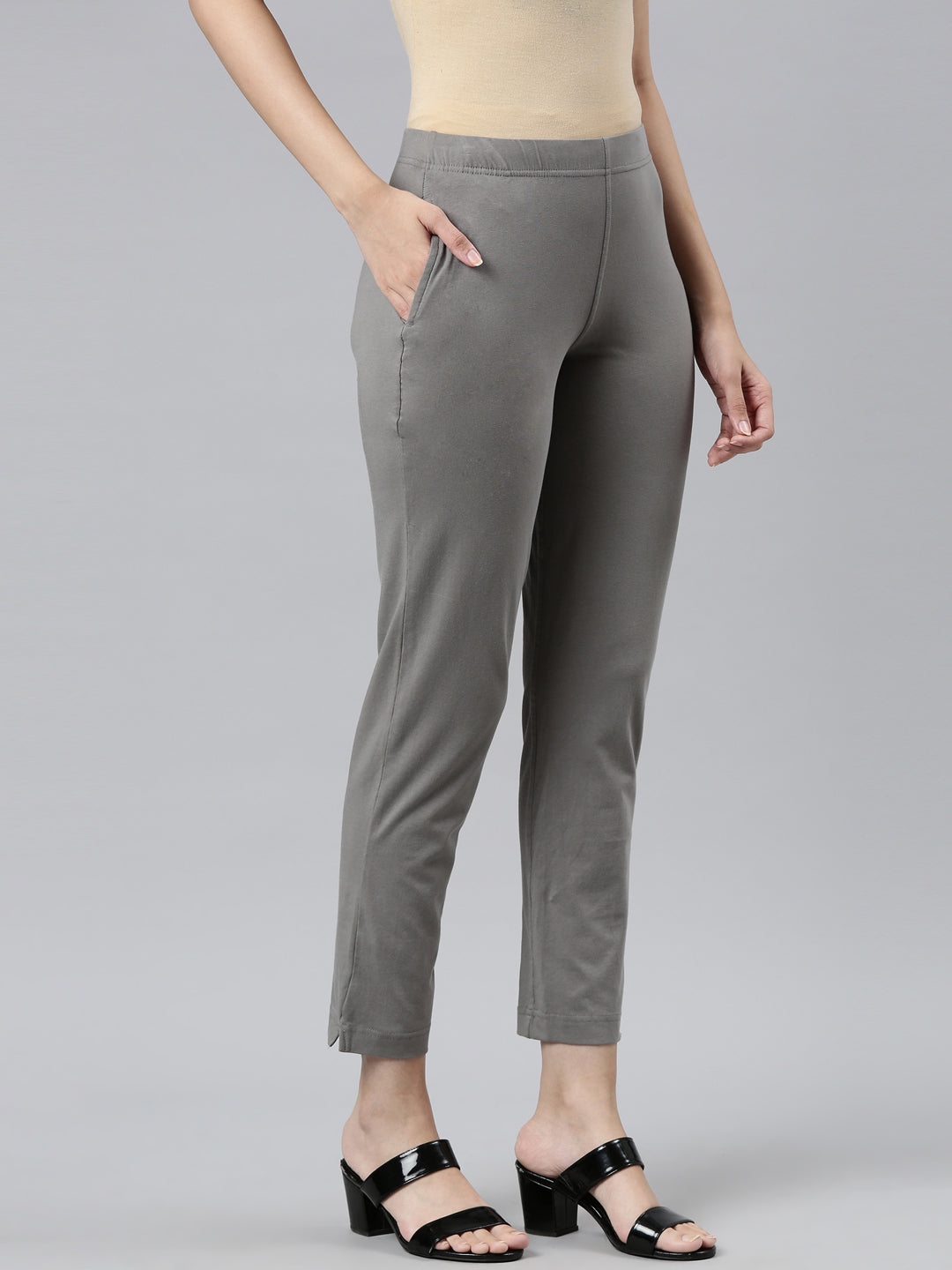 Medium Grey Cotton Stretch Kurti Pants