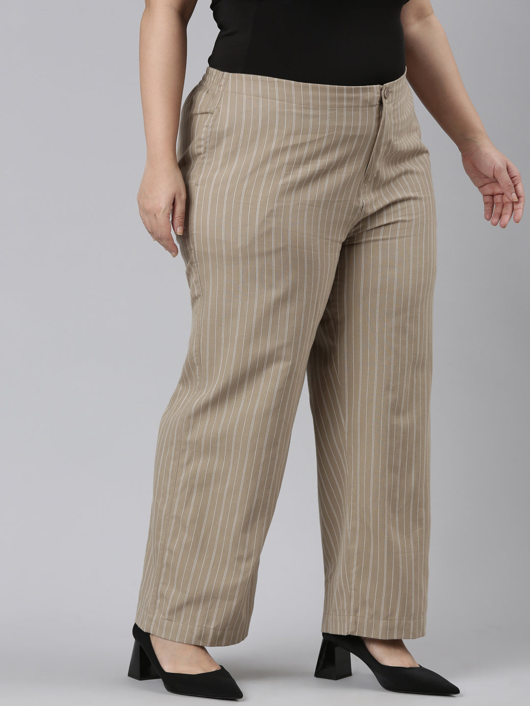 Beige Cotton Stripes Cargo Pant