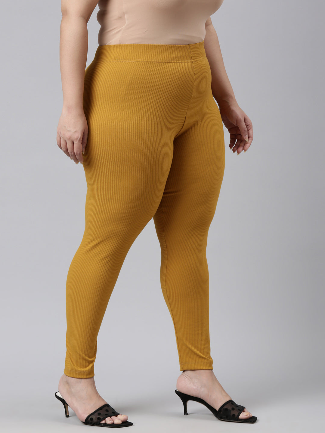 Mustard Drop Needle Fabric Rib Leggings