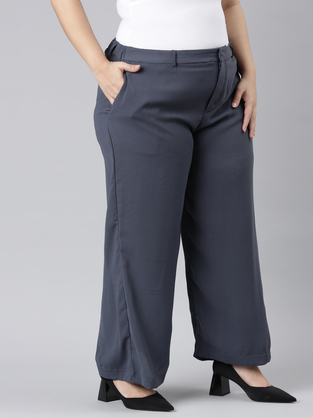 Dark Jean Crepe Wide Trouser