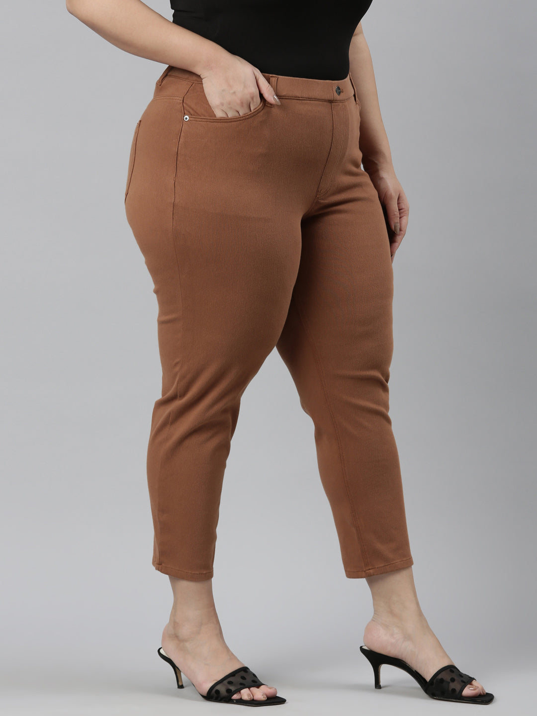 Light Brown Cotton Poly Stretch Cropped Colored Jeggings