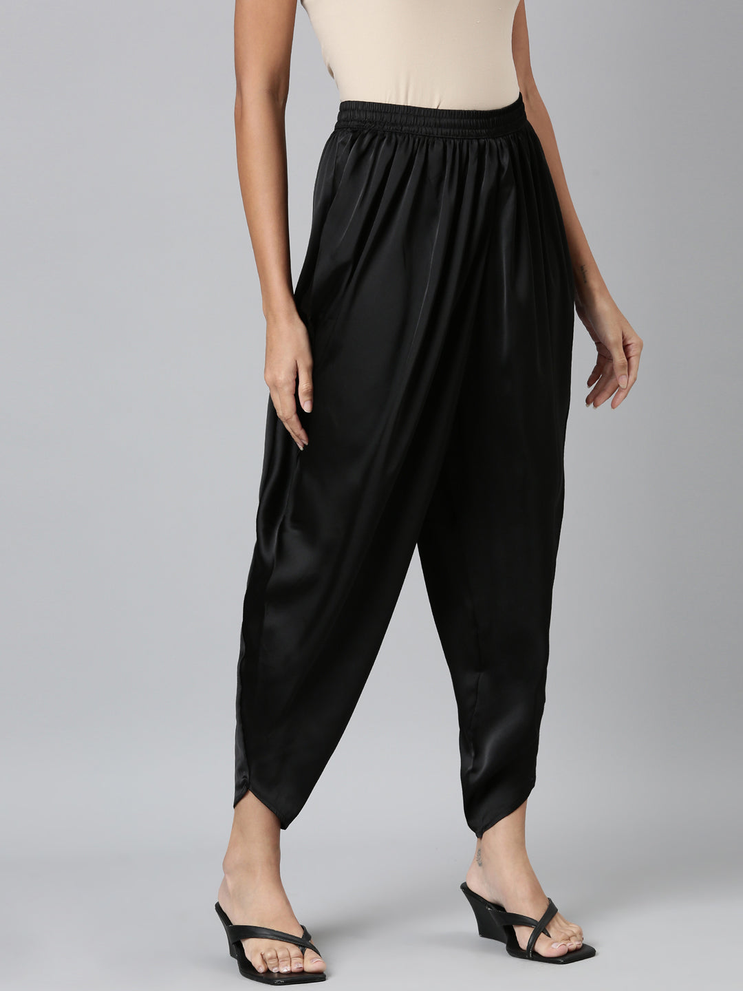 Black Woven Viscose Harem Dhoti Pant