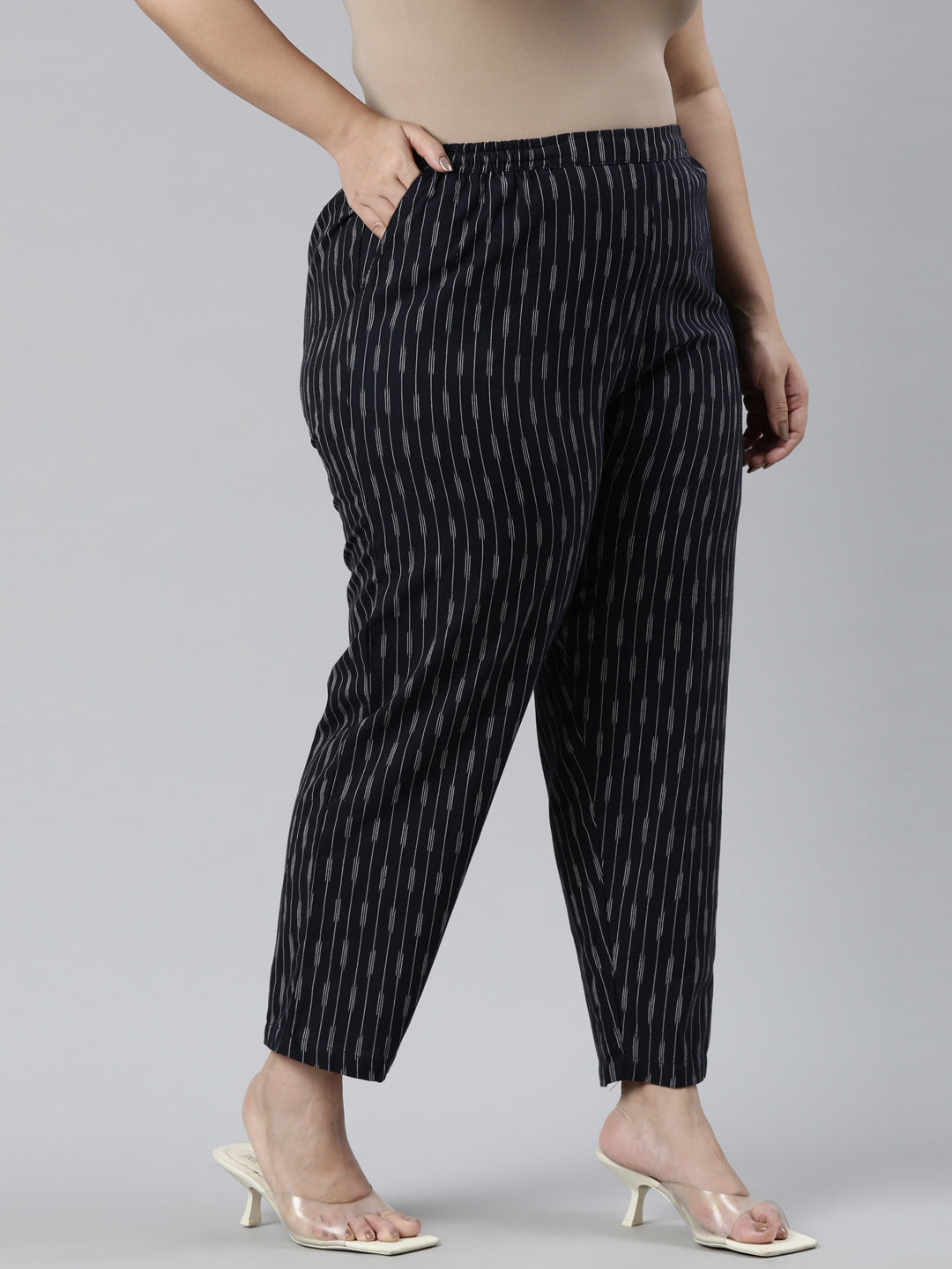 Navy Linen Ikat Pencil Pant