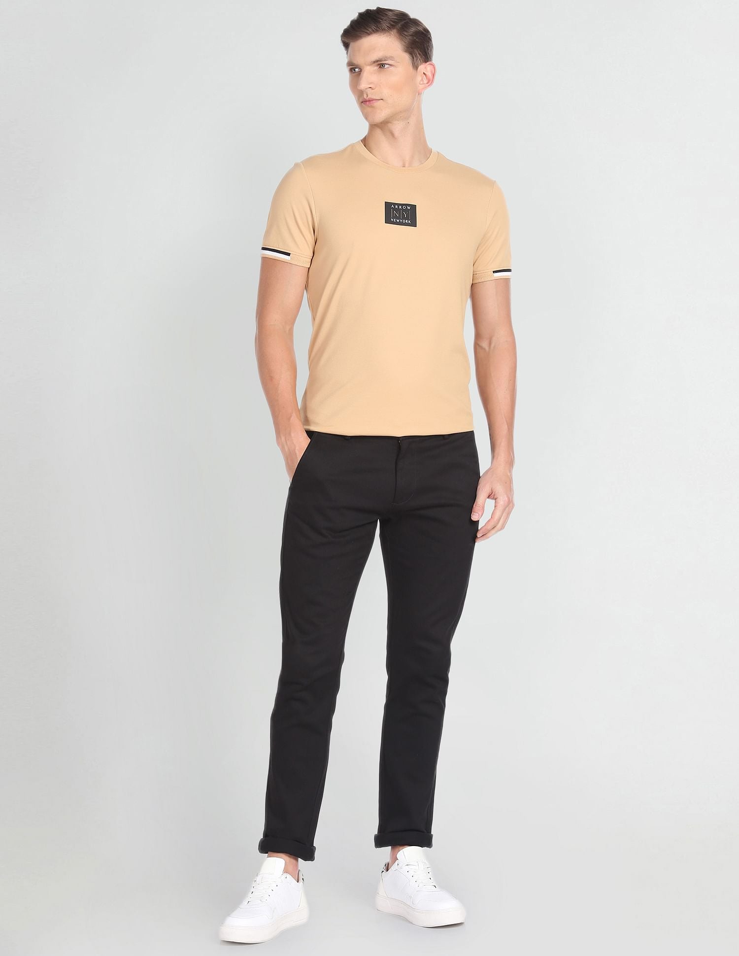 Striped Cuff Cotton Logo T-Shirt