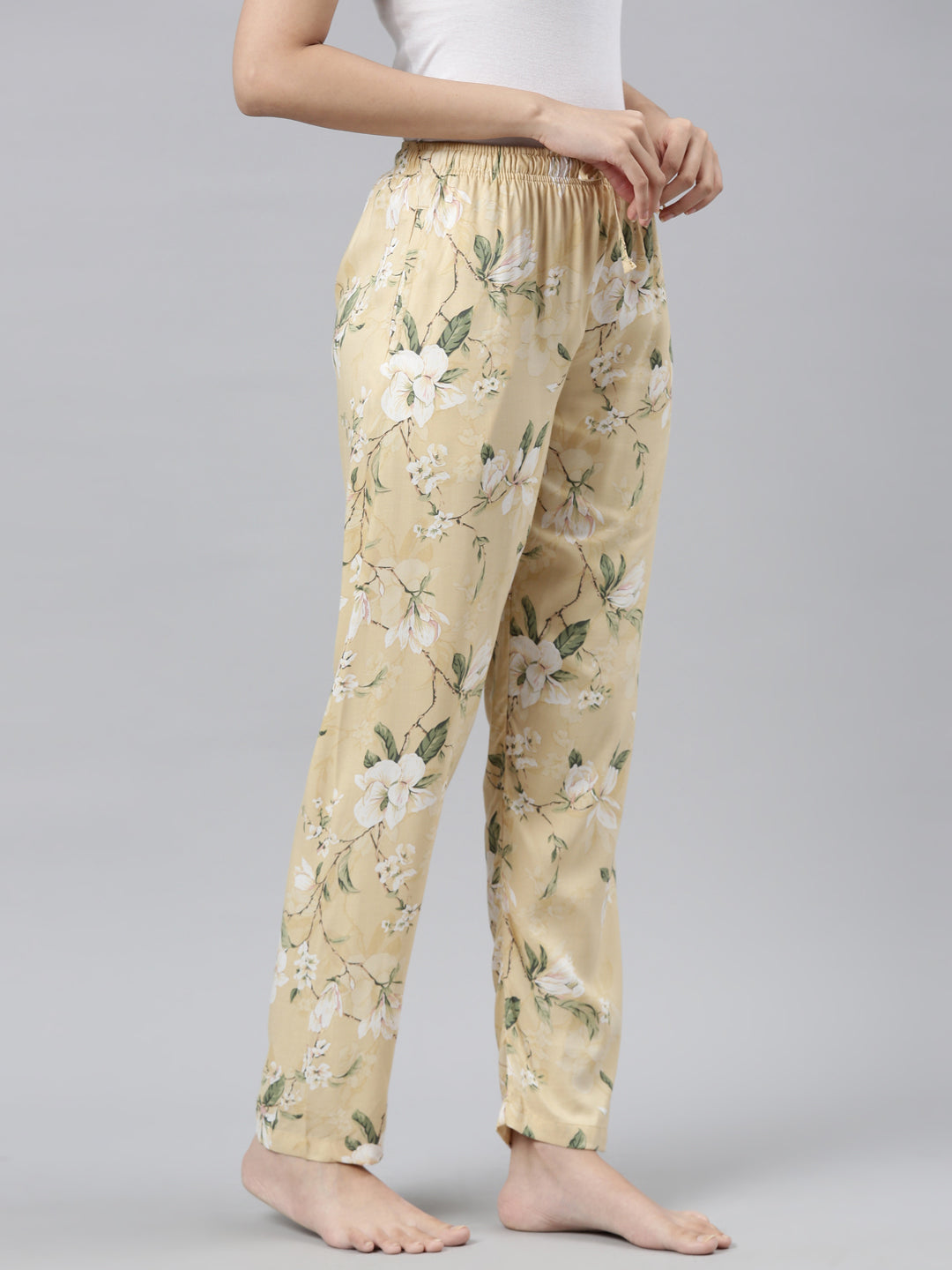 Yellow Woven Viscose Printed Lounge Pants