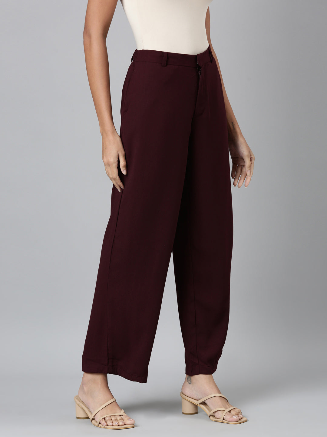 Dark Wine Crepe Wide Trouser