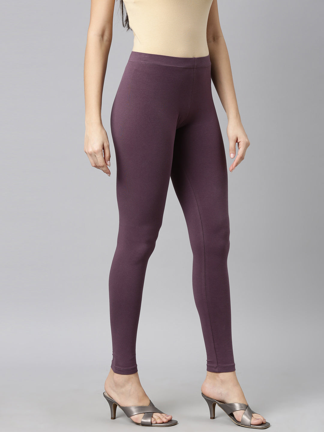 Purple Cotton Stretch Ankle Length Leggings