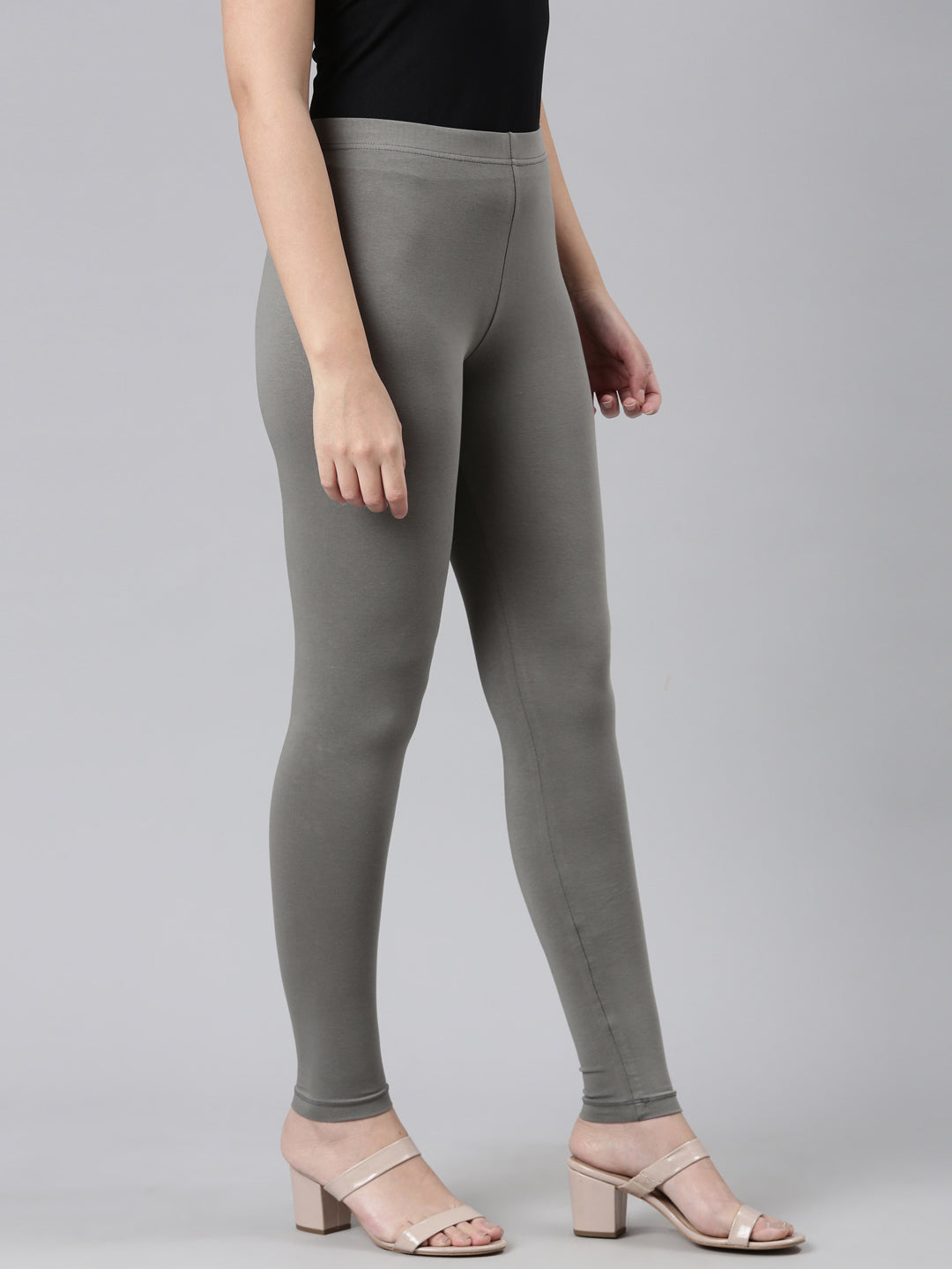 Medium Grey Cotton Stretch Ankle Length Leggings