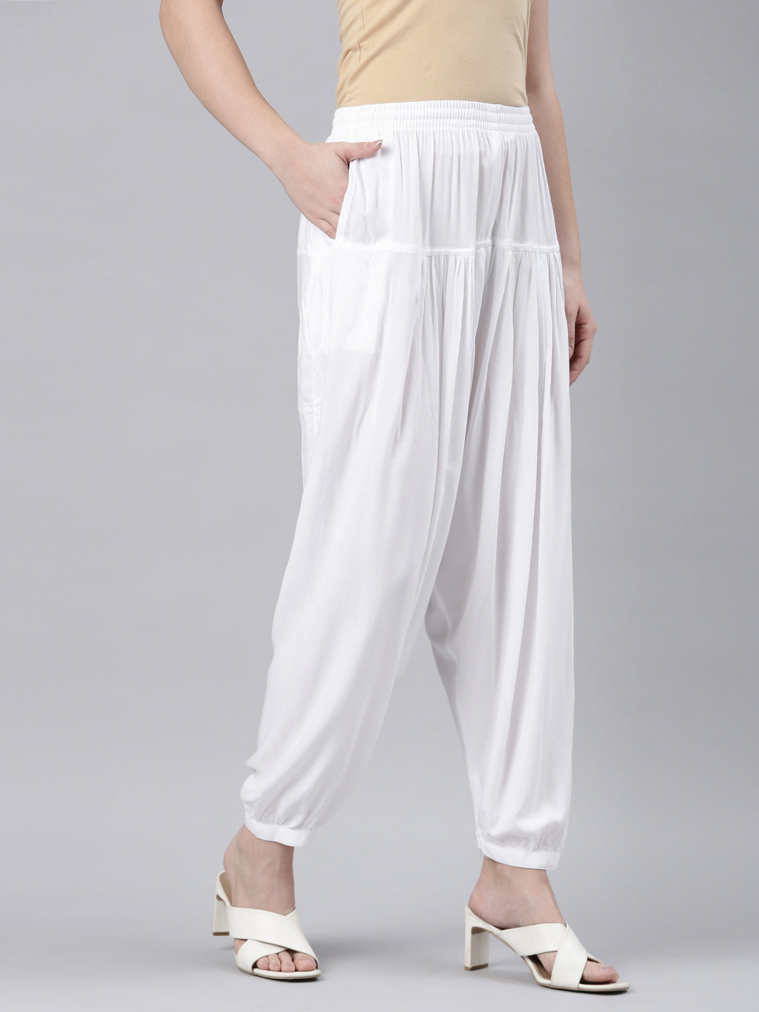 White Woven Viscose Harem Pant