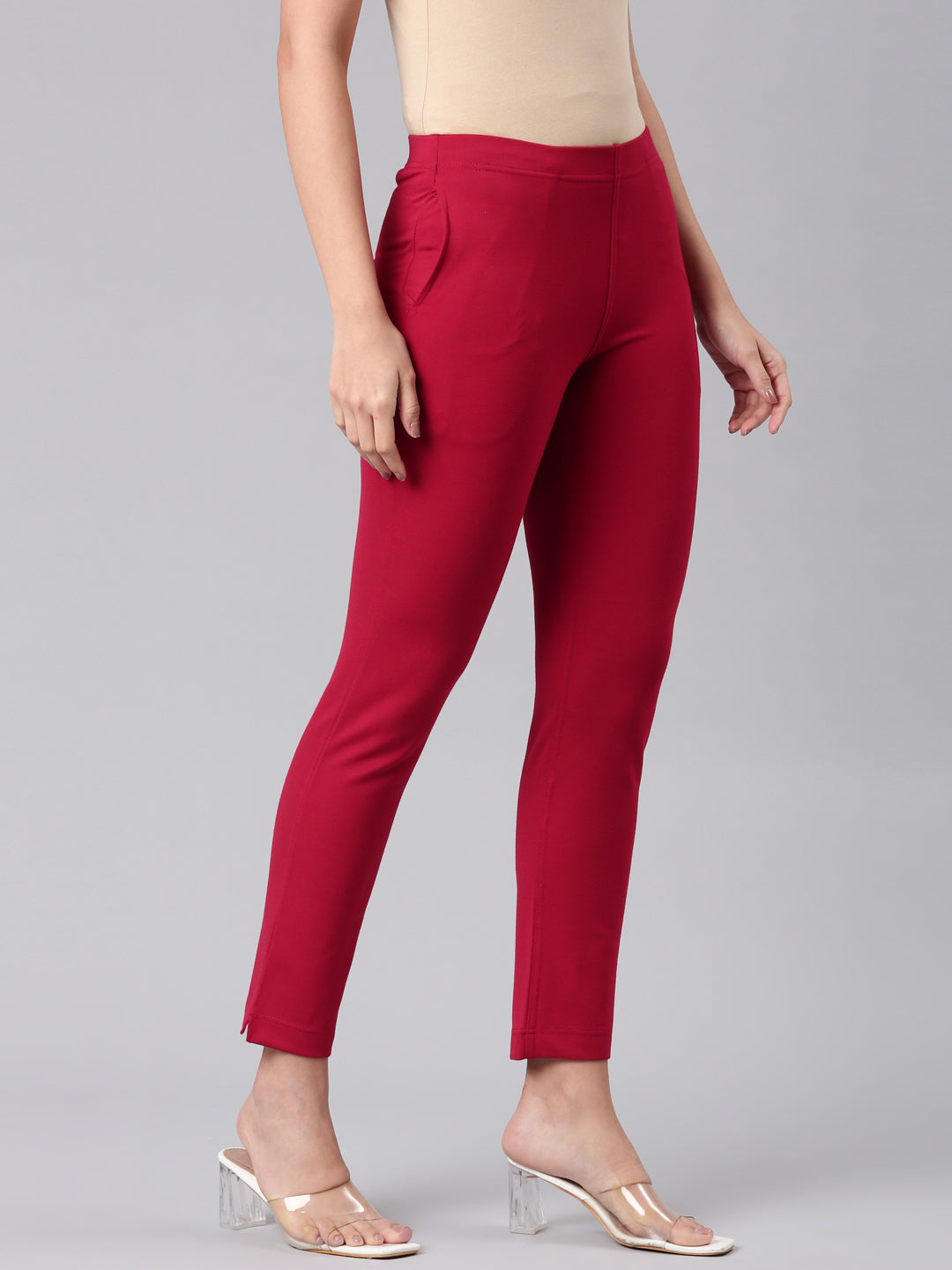 Dark Red Ponte Smart Fit Kurti Pant